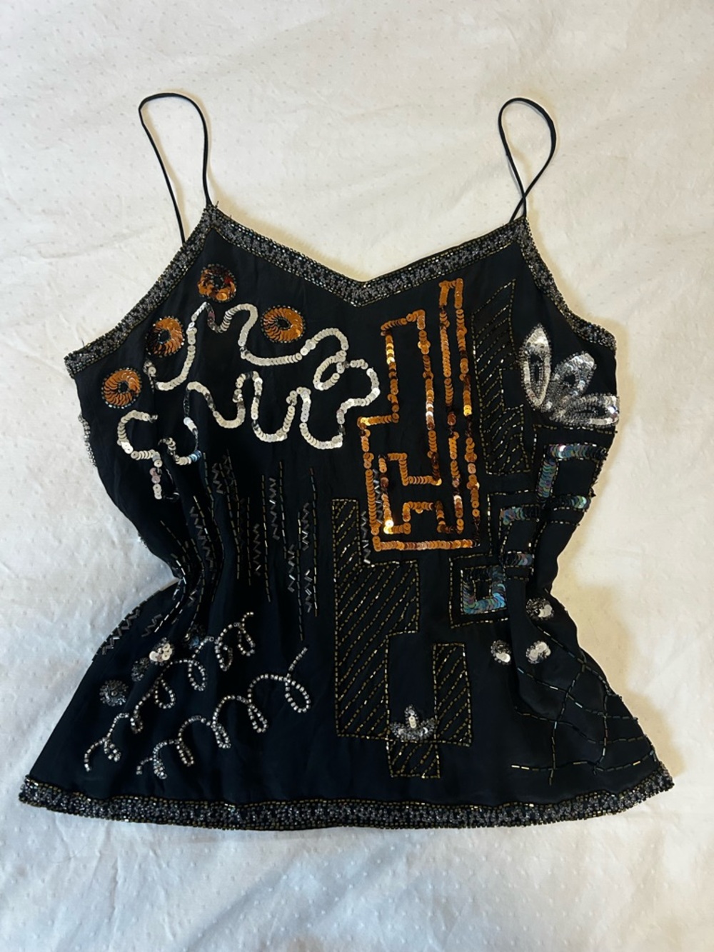 Vintage Silk y2k Black Beaded & Sequin Cami Top